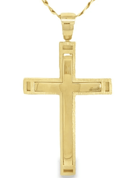 Brushed and polished finish yellow gold cross