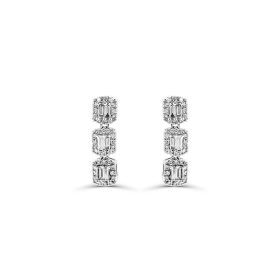 White Gold Diamond Cluster Drop Earrings