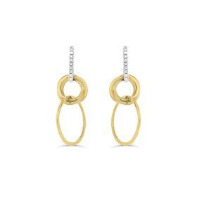 Two Tone Gold Diamond Bar Circle Earrings