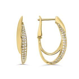 Yellow Gold Diamond Twisted Oval Hoop Earrings