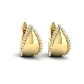 Yellow Gold Miravel Collection Diamond Leaf Huggie Hoop Earrings