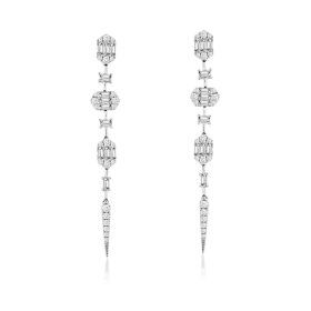 White Gold Geometric Diamond Dangle Earrings