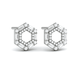 Diamond Baguette Double Row Open Honeycomb Stud Earrings