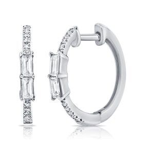 White Gold Mixed Diamond Huggie Hoops