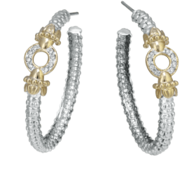 Moiré Beaded Diamond Hoop Earrings in Gold & Silver
