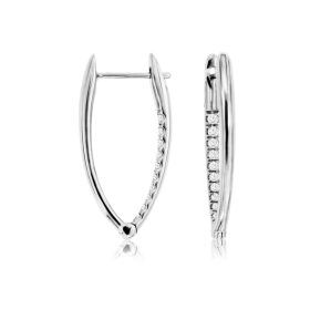 White Gold Diamond Rounded V Shape Hoop Earrings