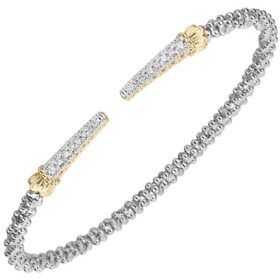 Diamond-Accented Moiré Beaded Bracelet in Gold & Silver