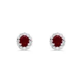 White Gold Ruby and Diamond Halo Stud Earrings