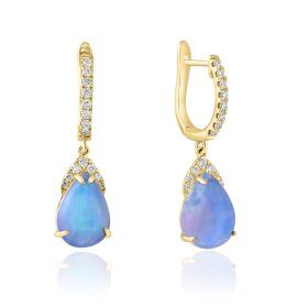Opal and Diamond Drop Earrings in Yellow Gold