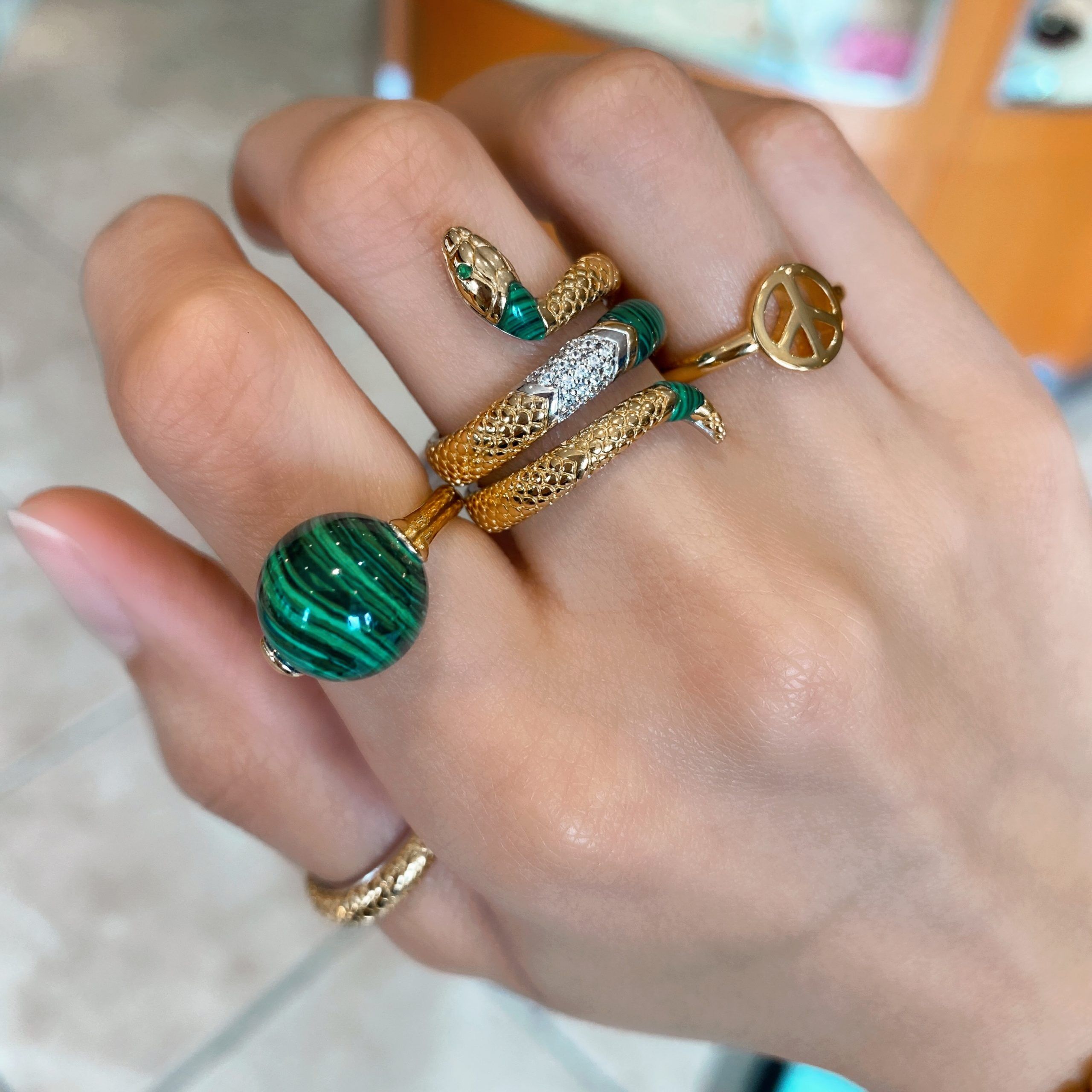 Ti Sento Malachite Ring Stack