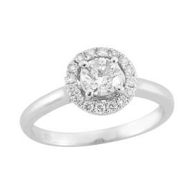 White Gold Round Diamond Halo Engagement Ring