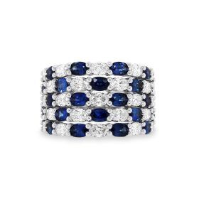 White Gold Oval Diamond and Sapphire Anniversary Ring