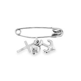 White Gold Faith Hope and Chairty Charm Safety Pin