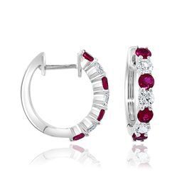 Ruby and Diamond Hoop Earrings in White Gold