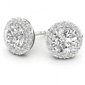 White Gold Diamond Halo Stud Earrings
