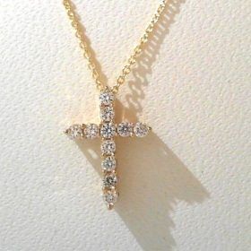 Traditional Round Diamond Cross Necklace