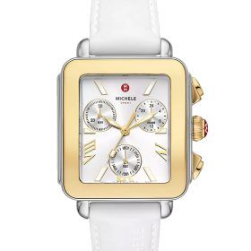 Deco Sport Chronograph Gold-Plated White Silicone Watch