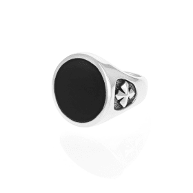 Round Onyx Signet Ring w/ MB Cross Detail