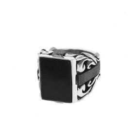 Statement Scroll Ring w/ Square Inset Onyx
