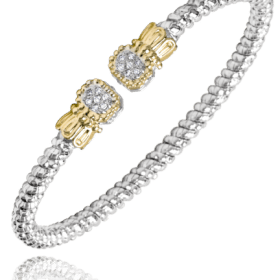 Crown-Inspired Moiré Beaded Diamond Bangle in Gold & Silver