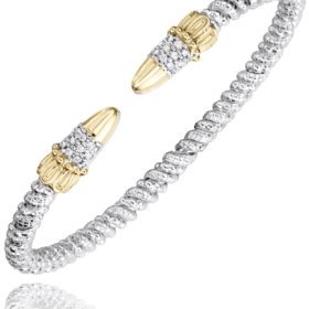 Crown Motif Moiré Beaded Diamond Cuff Bracelet in Gold & Silver