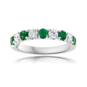 Ancona White Gold Emerald & Diamond Alternating Band