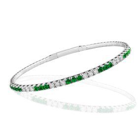 Emerald and Diamond Bangle in White Gold