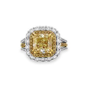 Two Tone Gold Yellow Diamond Halo Ring