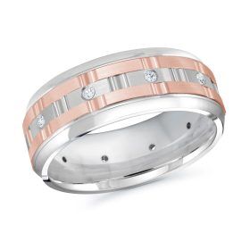 Two-Tone Rose & White Satin Diamond Band