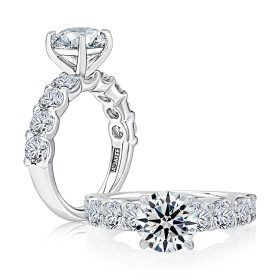 Round Center Large Melee Diamond Engagement Ring