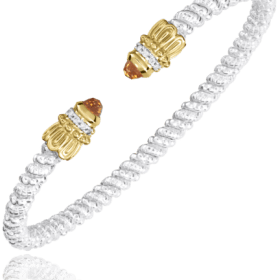 Open Cuff Bracelet with Citrine & Diamond Accents in Gold & Silver
