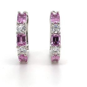 Ancona White Gold Pink Sapphire & Diamond Alternating Hoop Earrings