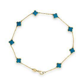 Yellow Gold Turquoise Clover Anklet