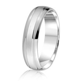 White Gold Wedding Band with Brushed Center and Polished Edges