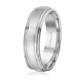 White Gold Wedding Band with Brushed Center and Polished Edges