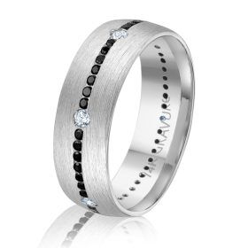 White Gold Satin & Diamond Accent Wedding Band