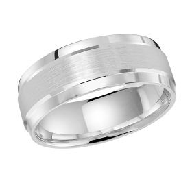 White Gold Wedding Band with Elevated Satin Center and Polished Edges