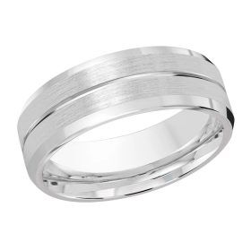 White Gold Wedding Band with Satin Center and High-Polish Edges