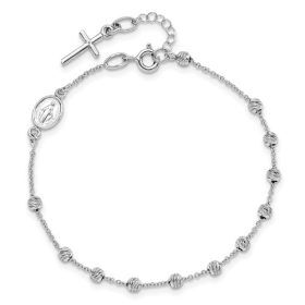 White Gold Rosary Bracelet with Textured Beads
