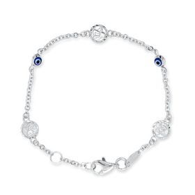 White Gold Angel Medallion Evil Eye Bracelet
