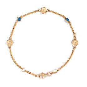 Yellow Gold Angel Medallion Evil Eye Bracelet