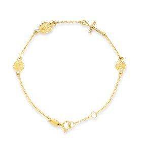 Yellow Gold Mother Mary Cross and Baby Angel Bracelet