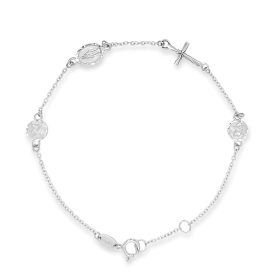 White Gold Mother Mary Cross and Baby Angel Bracelet