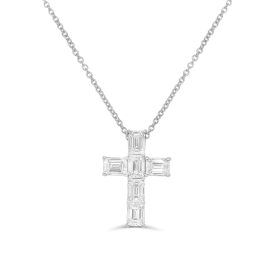Emerald Cut Diamond Cross Necklace