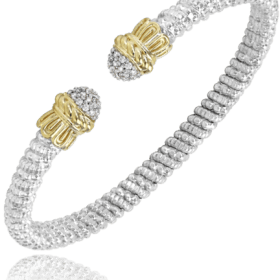 Moiré Beaded Diamond Bangle with Diamond Accent in Gold & Silver