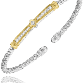 Moiré Beaded Diamond Stackable Bangle in Gold & Silver