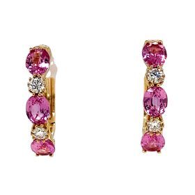 Ancona Yellow Gold Oval Pink Sapphire & Diamond Hoop Earrings