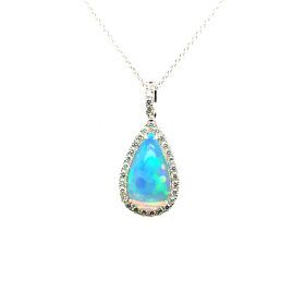 Ancona White Gold Pear-Shaped Opal & Diamond Halo Pendant