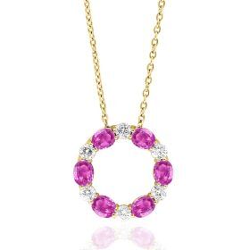 Ancona Yellow Gold Pink Sapphire & Diamond Circle Pendant