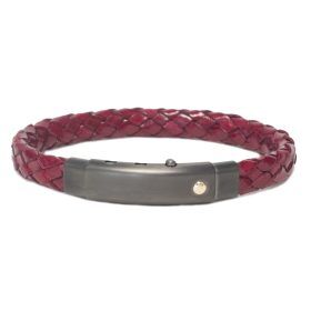 Borsari Mens Stainless Steel and Red Woven Leather Bracelet